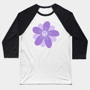 Bright and Cheerful Flower Smiley Face - digital lavender Baseball T-Shirt